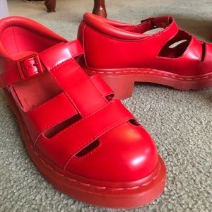 (Reposh) 🍒 Dr. Martens Cherry Red "Baby" Sandals